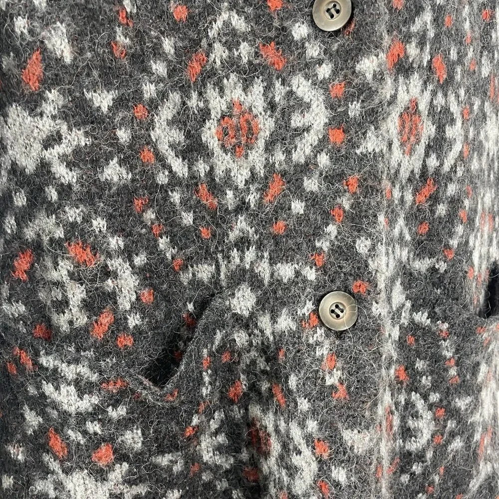 Free People Grey Print Wool Alpaca Blend Button Up Collar Cardigan Size Medium M
